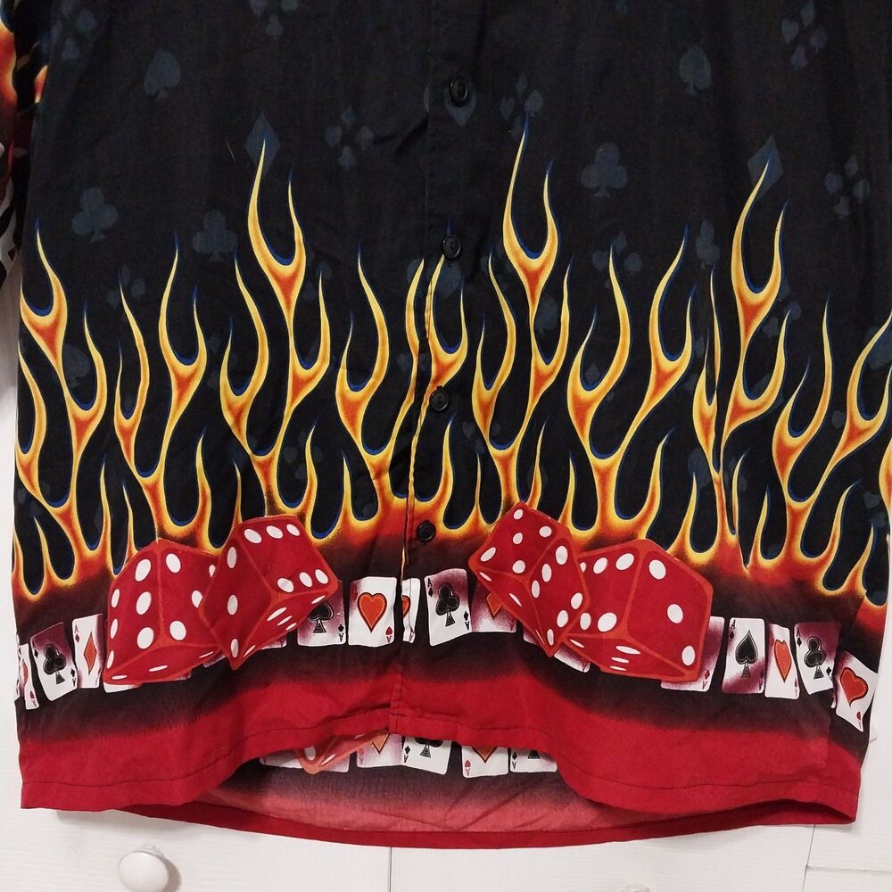 Oscar Misa Flame Dice Bowling Shirt Mens XL Y2K Rockabilly Casino Button Up - Picture 2 of 5